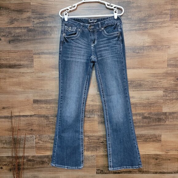 Amethyst Jeans Size 11 Flare Low Rise Button Flap Thick Stitch Stretch Western - Picture 1 of 10